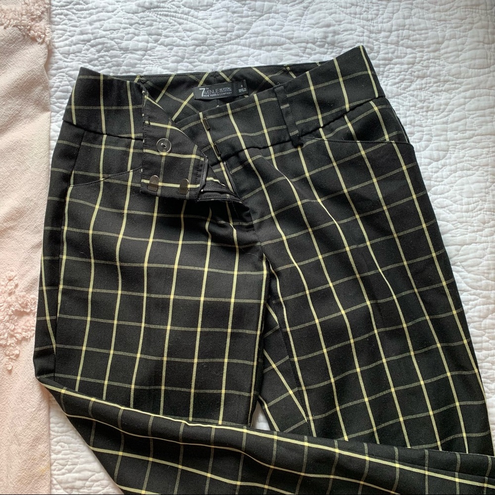 Black Plaid Trousers Work Pants Mid Rise